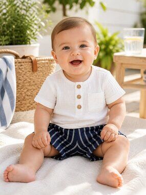 NWT Cat & Jack Baby Boy 2 Piece Summer Outfit Set Size 6-9 Months Neutral Beachy
